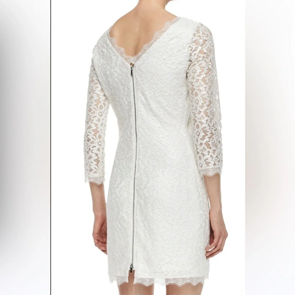'Diane Von Furstenberg Zarita' Lace White Sheath 3/4 Sleeve Dress size 4